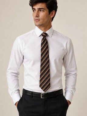 Men's Striped Tie in Black, Brown and Cream - Sleek Office Accent